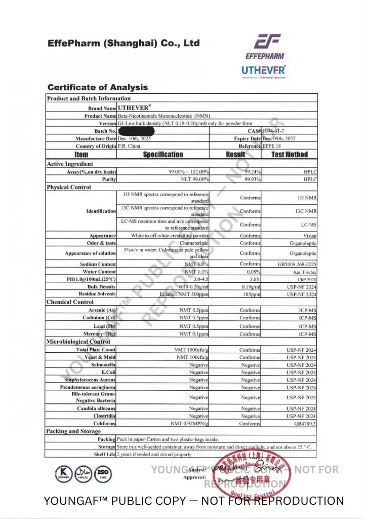 NMN product documentation and COA